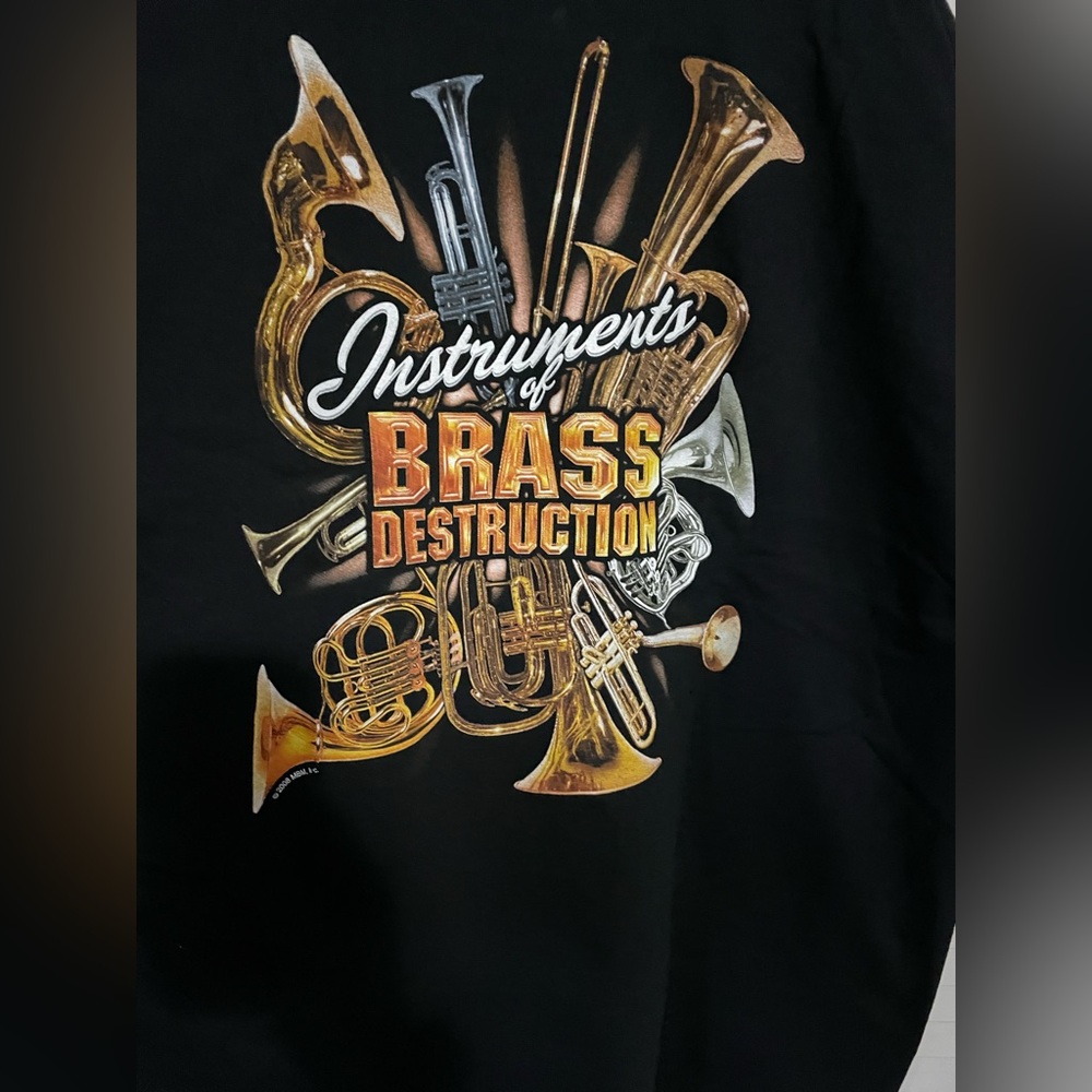 Black Graphic Tee with Brass Instruments Design - New